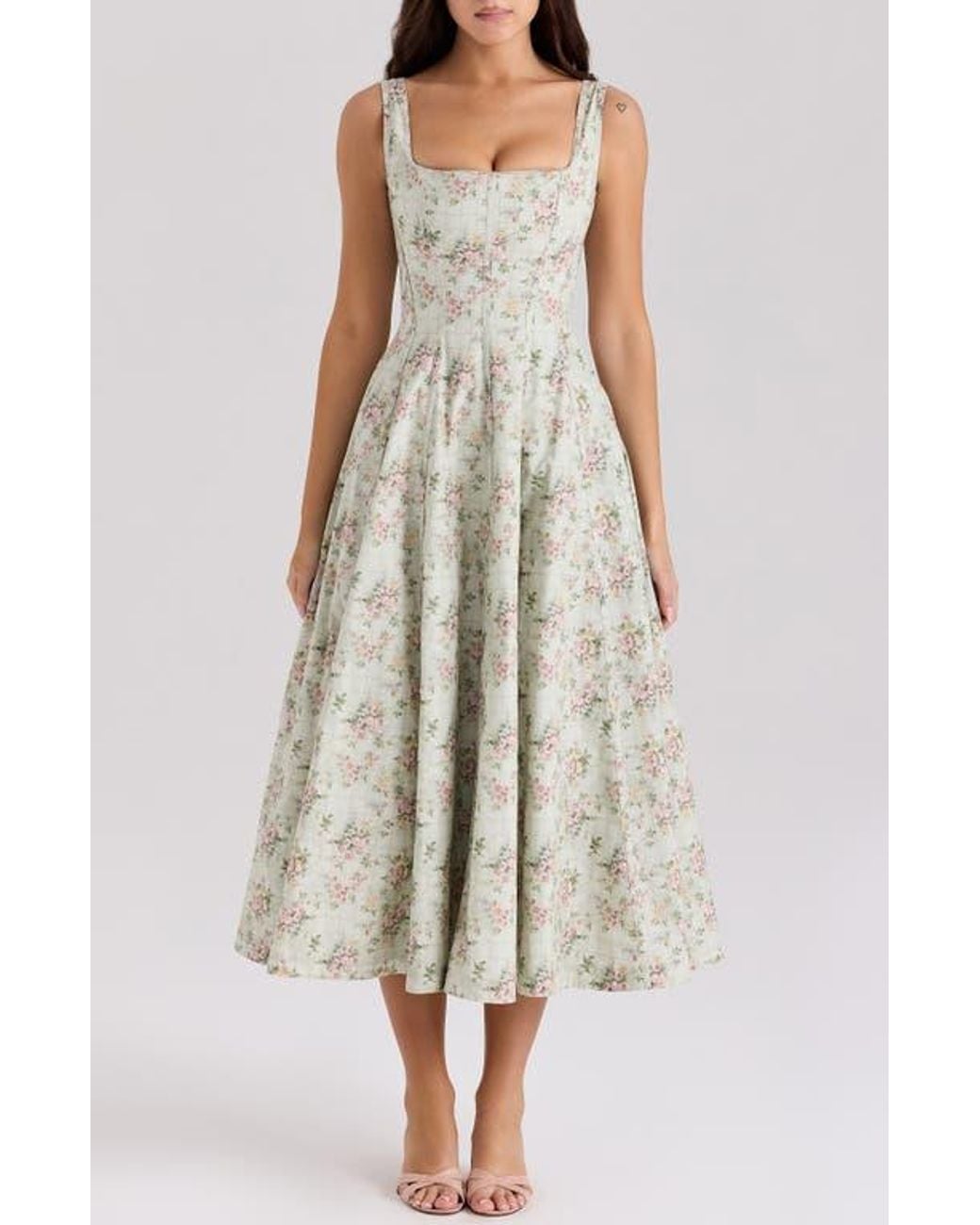 House Of Cb Mariabella Lace-Up Stretch Cotton Midi Dress in White | Lyst
