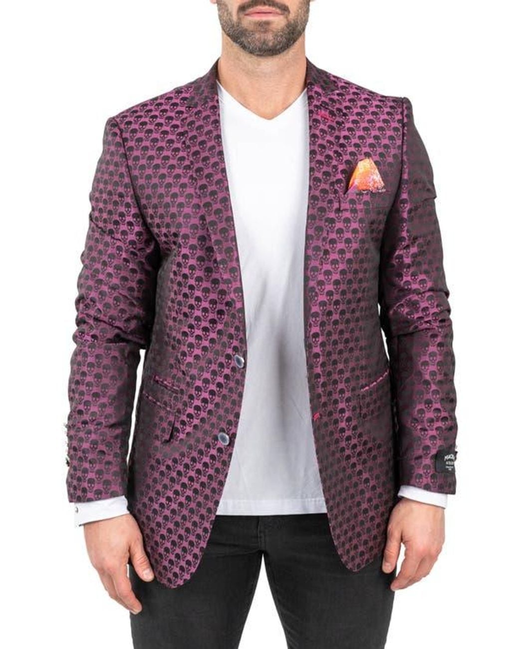 Maceoo Purple Skullrepeat Jacquard Blazer for men
