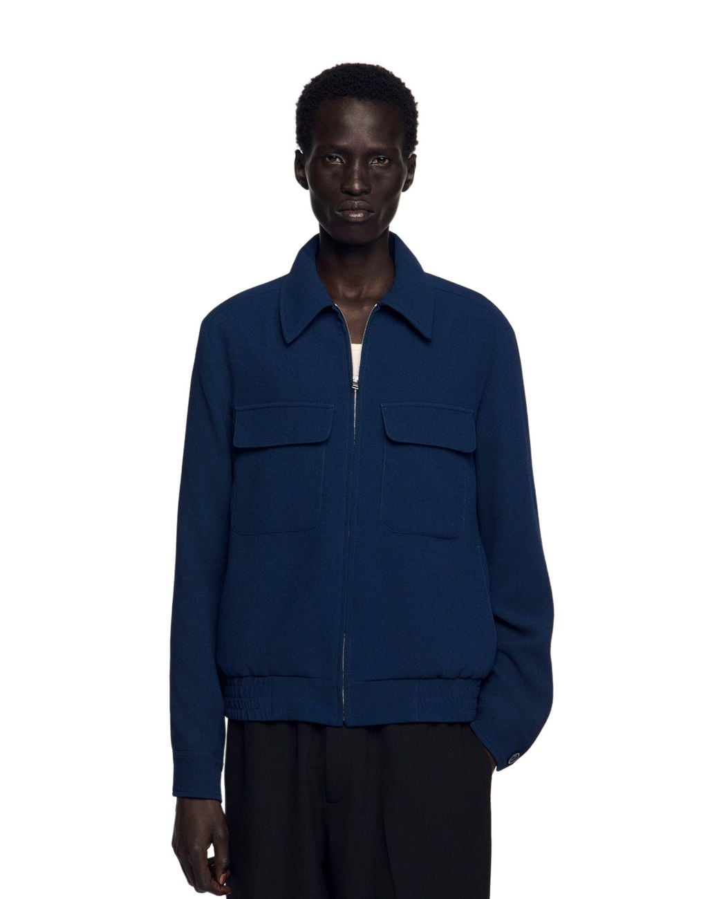Sandro Blue Textured Zip-Up Jacket for men