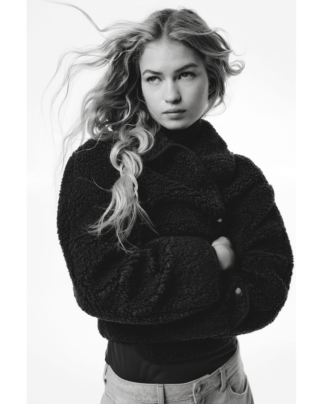 H&M Black Collared Teddy Jacket