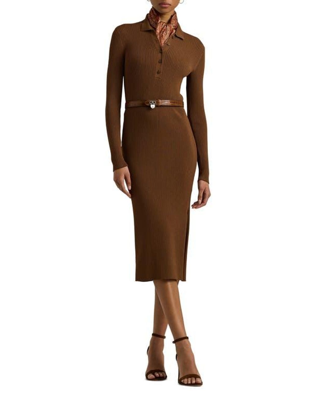 Ralph Lauren Rib Knit Polo Dress in Brown | Lyst Ralph Lauren Rib Knit Polo Dress in Brown | Lyst