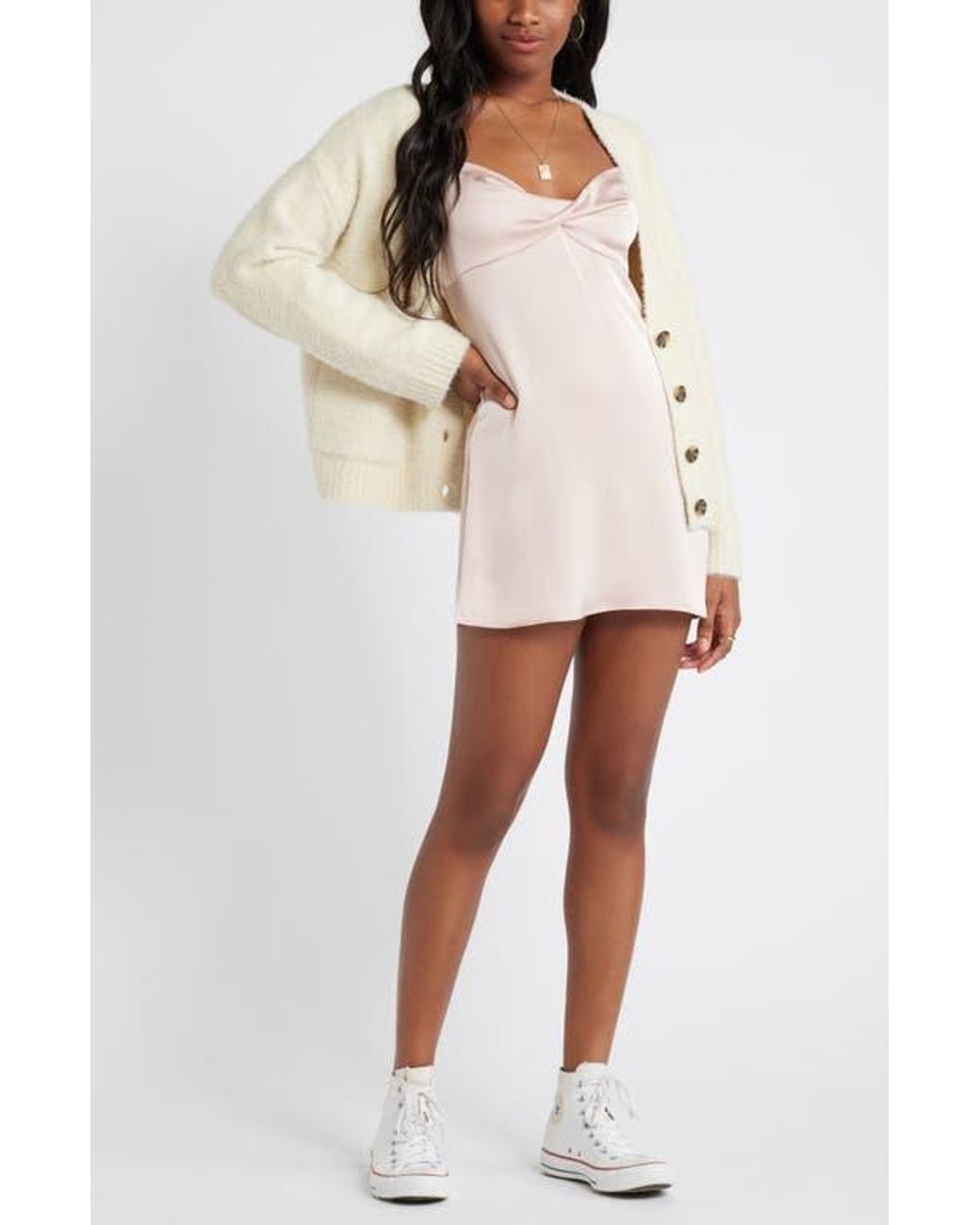 BP. Twist Front Satin Minidress in White | Lyst