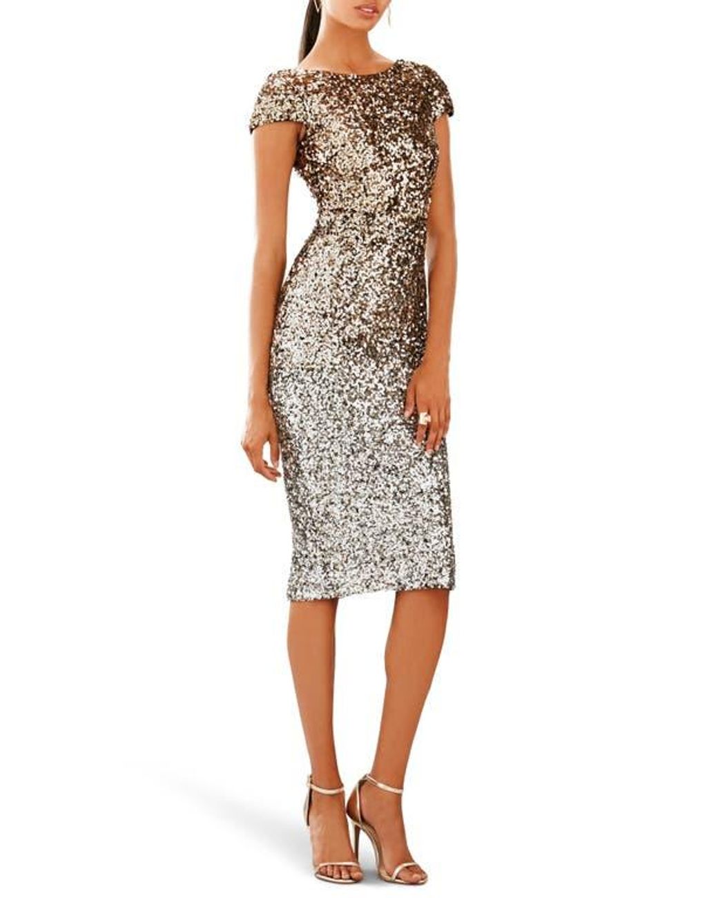 Dress the Population Marcella Ombre Sequin Body Con Dress in White Lyst