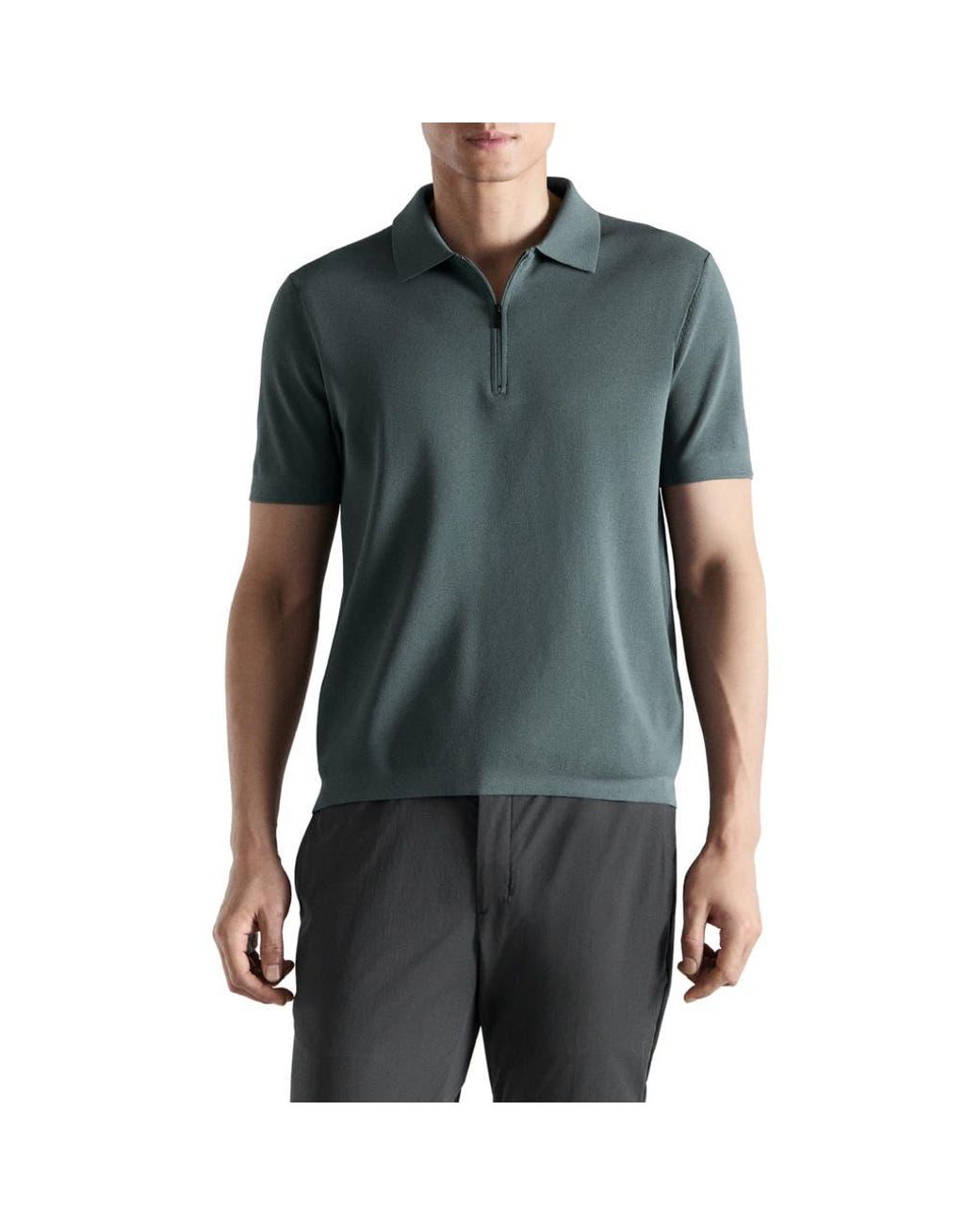Mango Green Zip Cotton Blend Polo for men