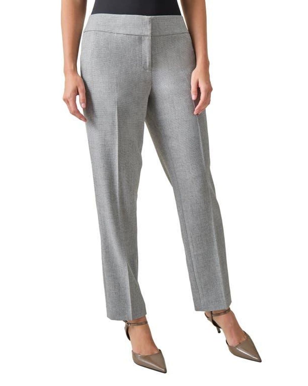 Kasper Gray Flat Front Wide Waistband Slim Trouser Pants