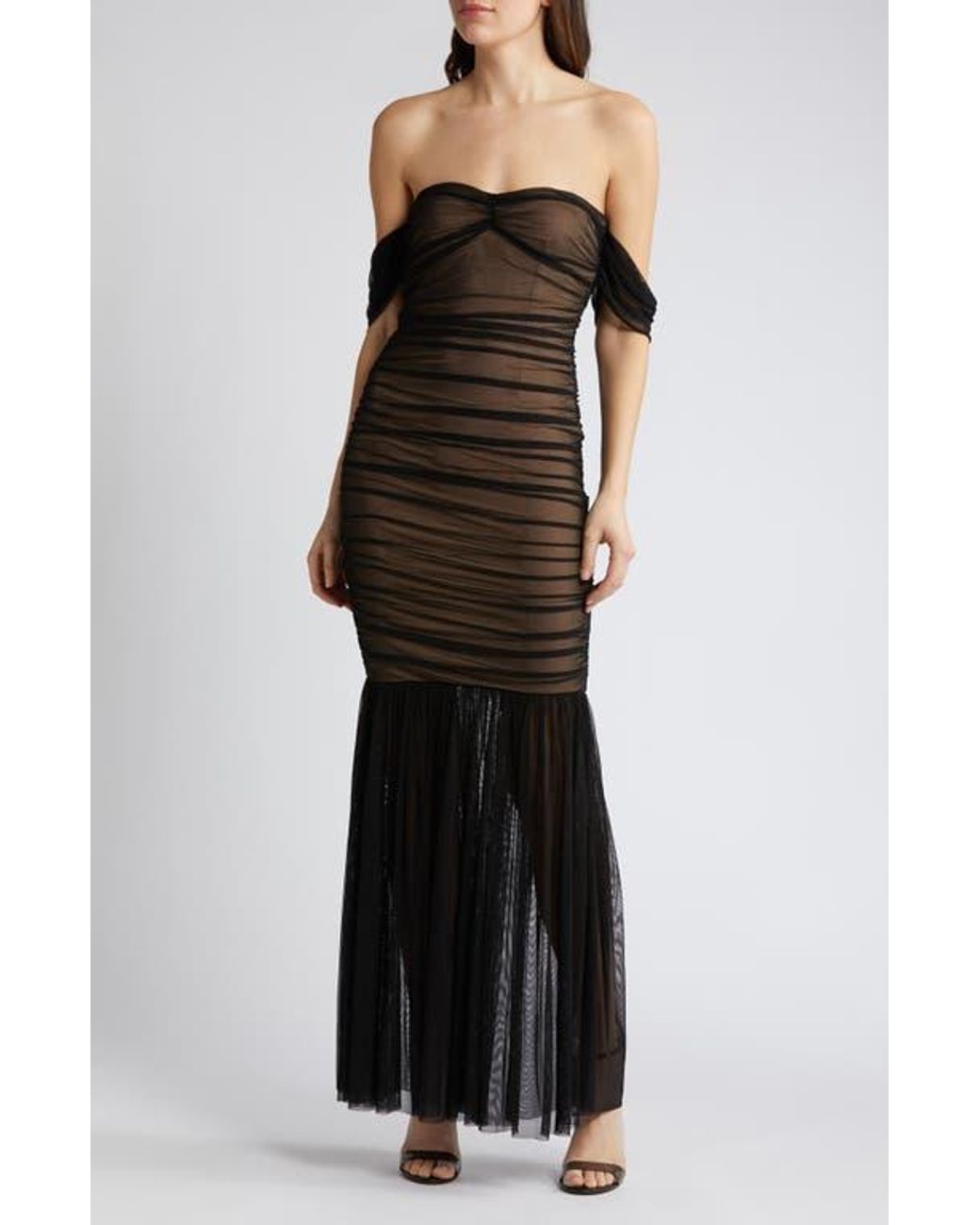 Black Chiffon Off-the-Shoulder Mermaid Long Gown with Slit