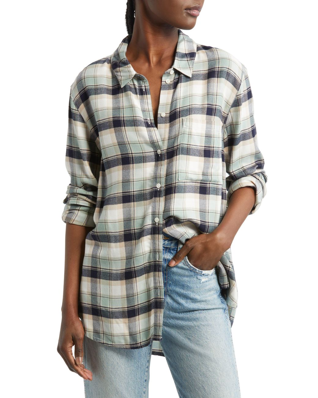 Treasure & Bond Plaid Boyfriend Shirt in Gray Lyst
