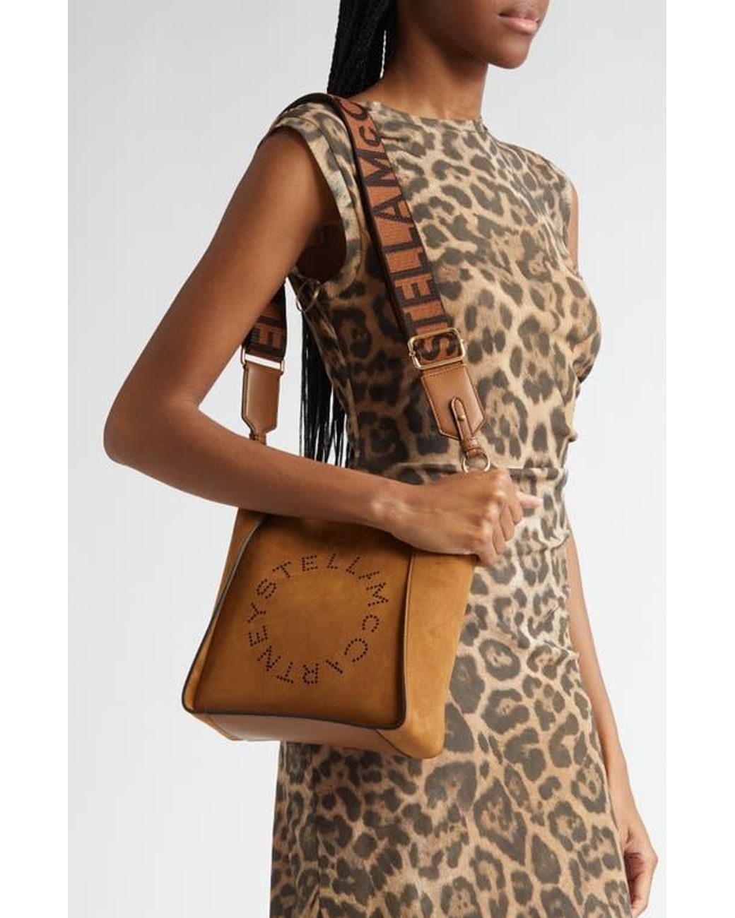 Stella McCartney Mini Perforated Logo Faux Suede Crossbody