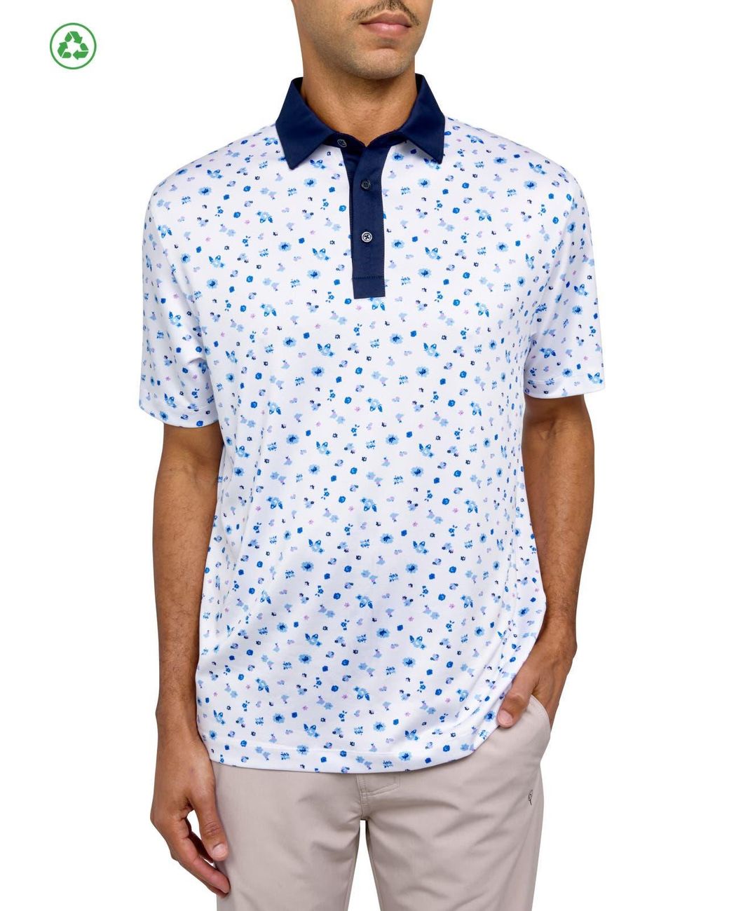 Con.struct Blue Regular Fit Floral Print Recycled Performance Golf Polo for men