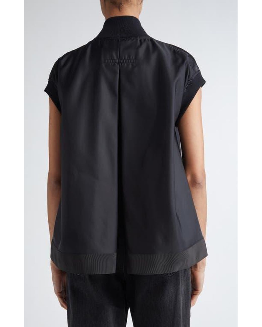 Sacai Nylon Twill Short Sleeve Bomber Jacket in Black | Lyst