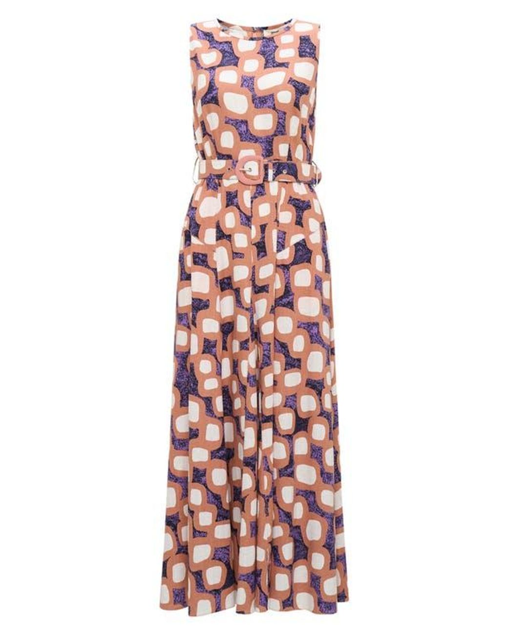 Diane von Furstenberg White Elliott Abstract Print Sleeveless Midi Dress