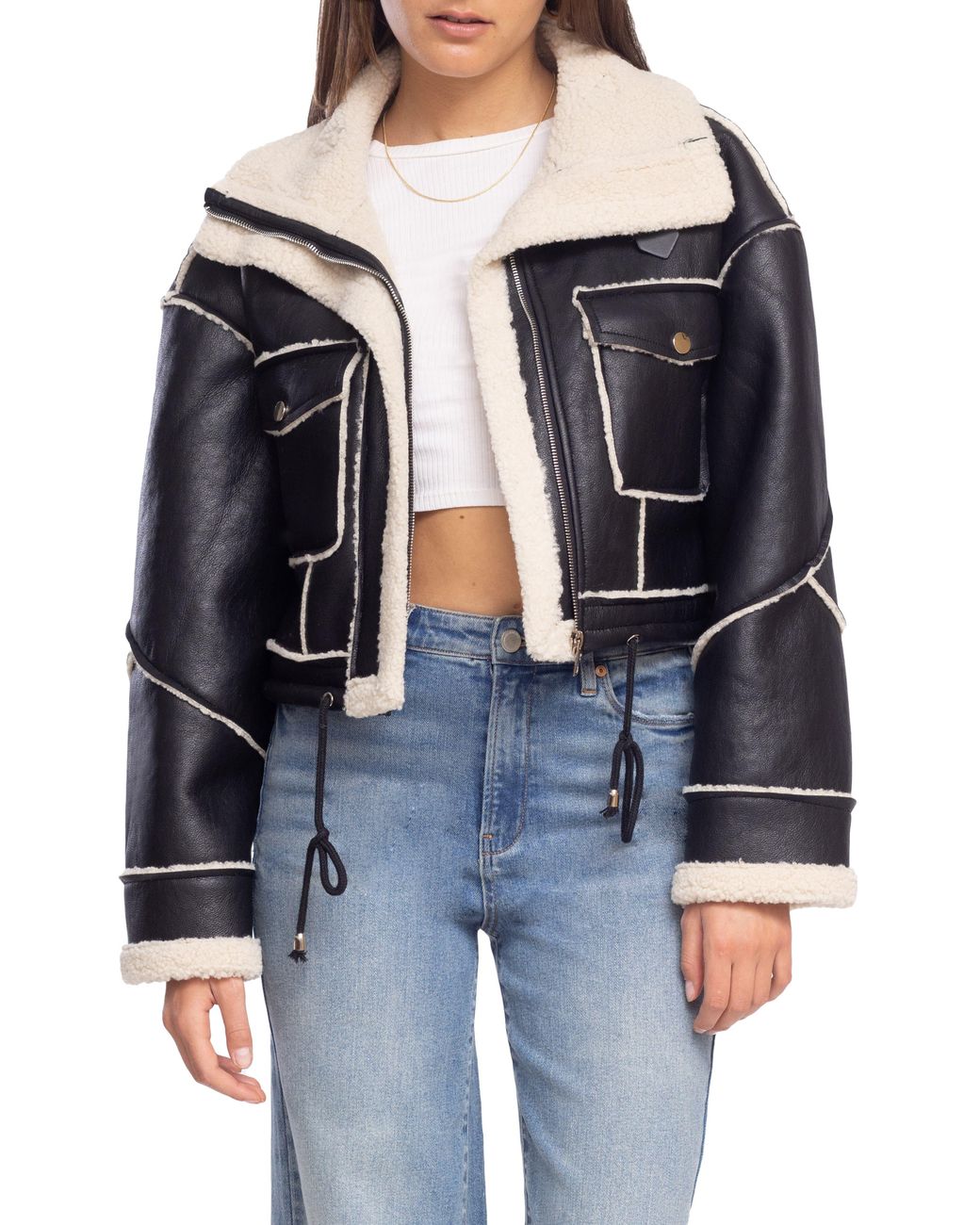 Blank NYC Bonded Moto Jacket With Faux Shearling Trim in Black | Lyst
