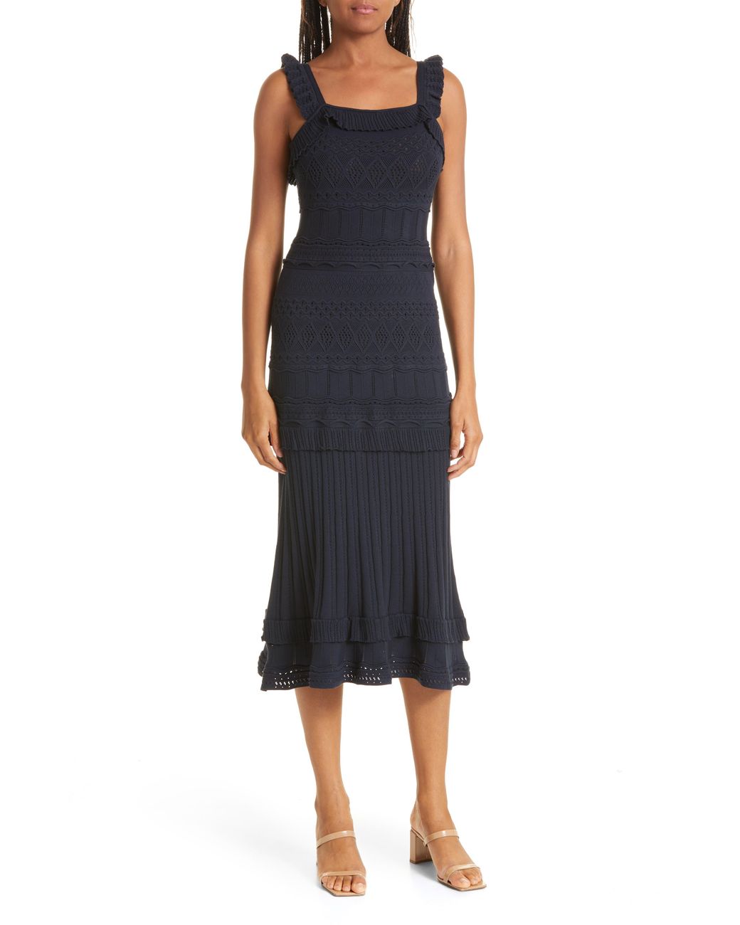 MILLY Lightweight Pointelle Midi Dress 