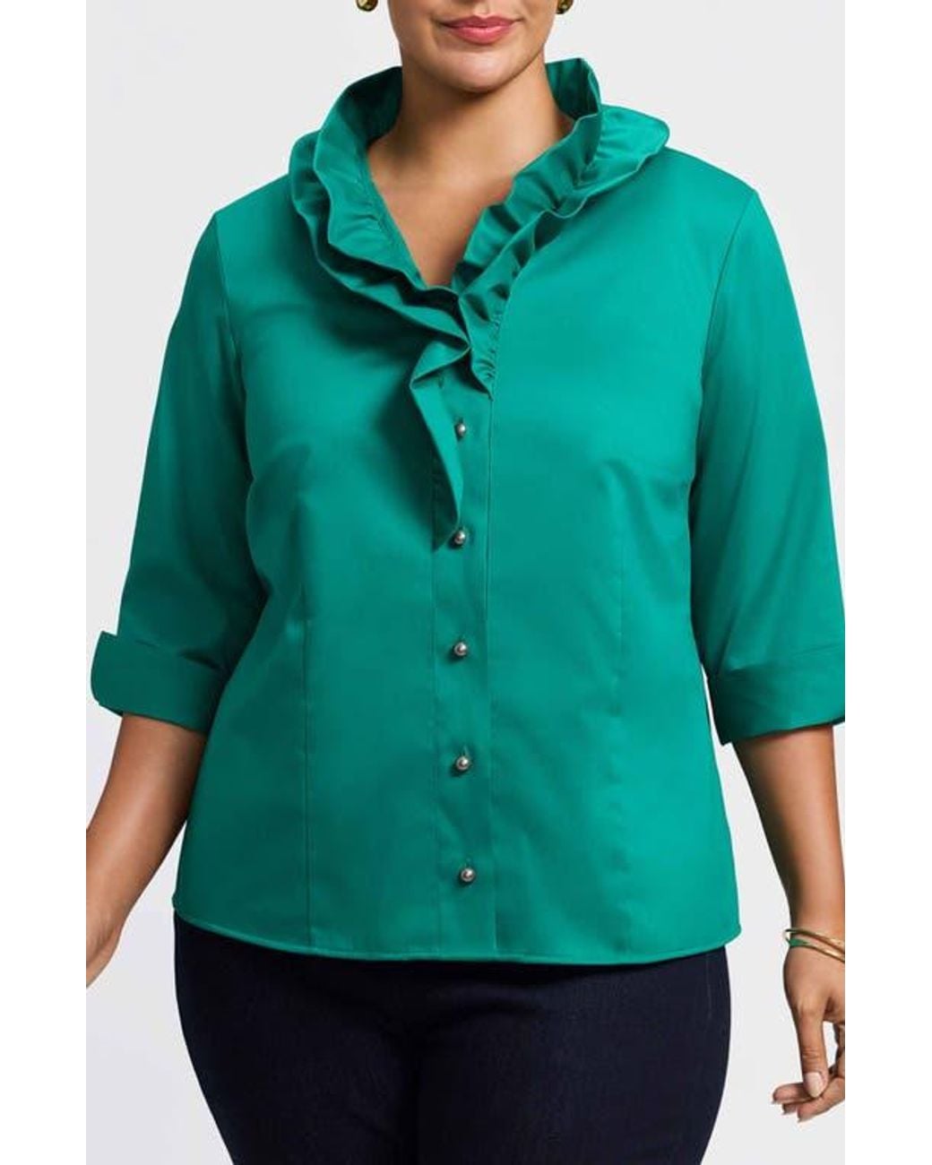 Foxcroft Green Edith Ruffle Button-Up Shirt