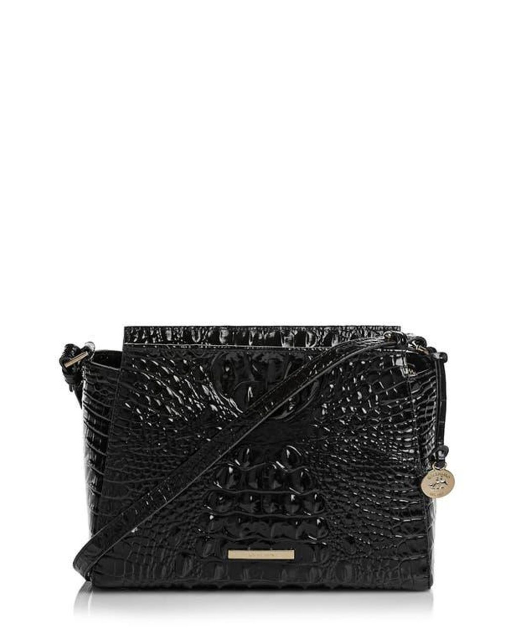 Brahmin Hillary Croc Embossed Leather Crossbody Bag in Black | Lyst