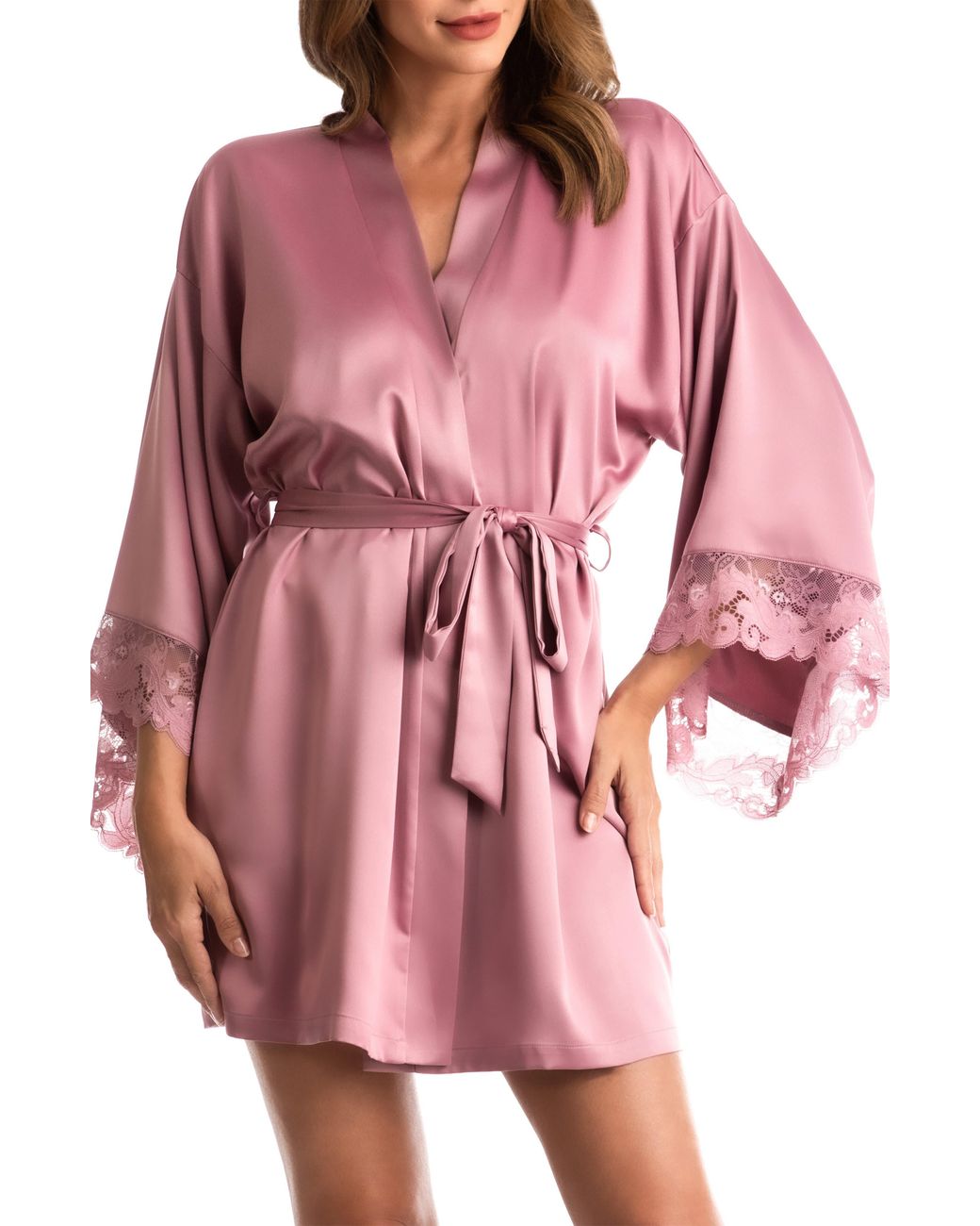 In Bloom Bailey Lace Trim Satin Wrap in Pink