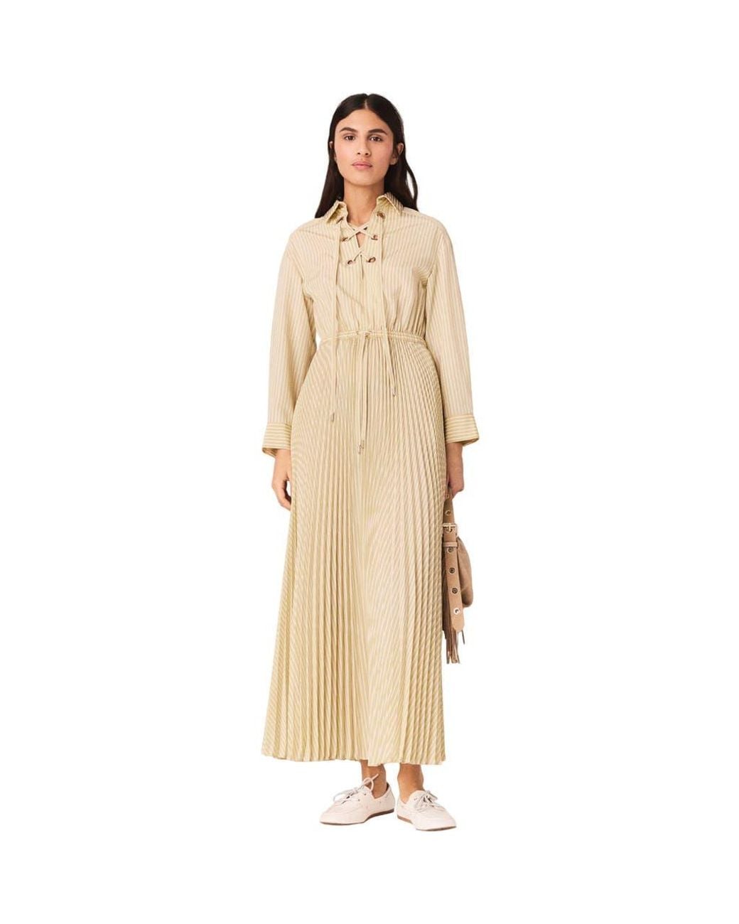 maje-eyelet-pleated-maxi-dress-in-natural-lyst