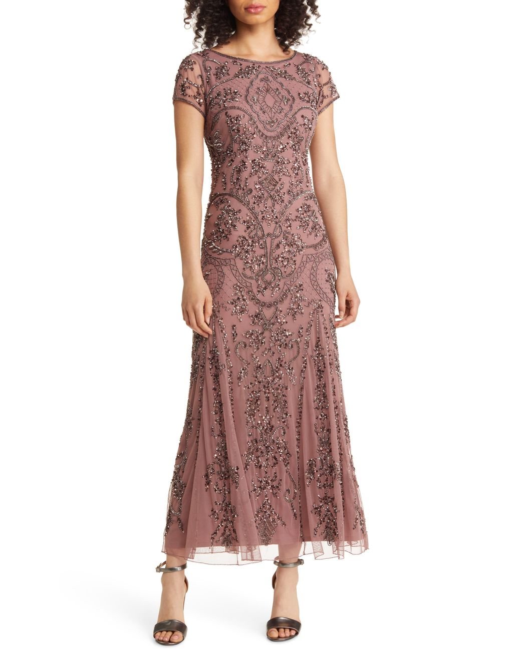 Beaded mesh top gown pisarro nights