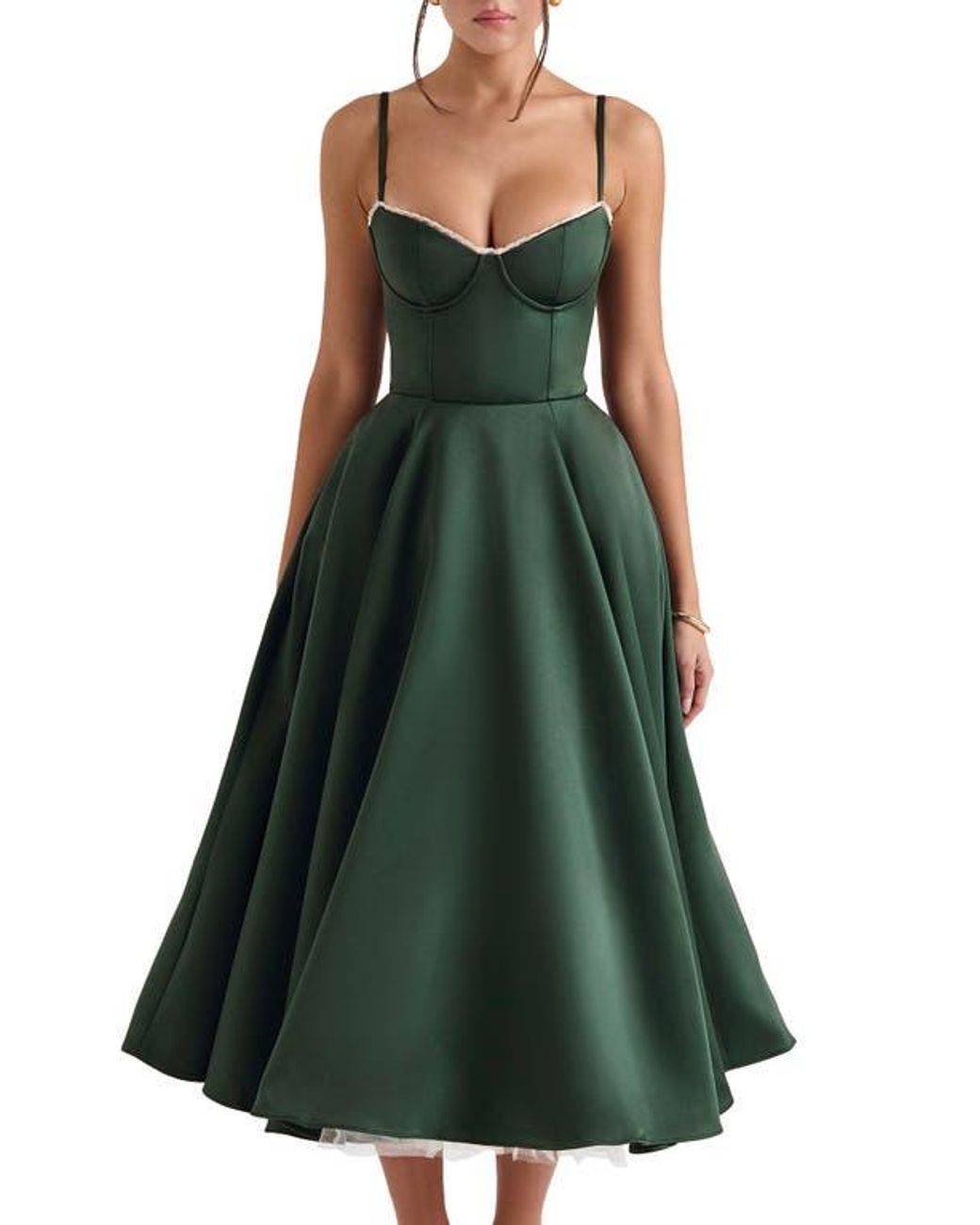 green emerald velvet dress Guizio Satin Corset in Jardin main image 0
