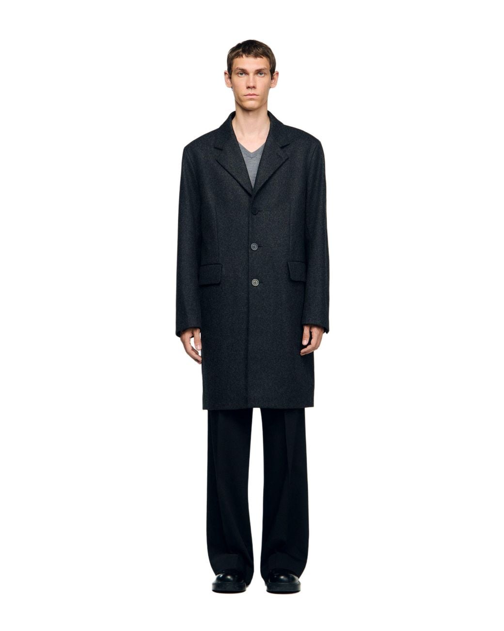 Sandro Blue Wool Broadcloth Coat for men
