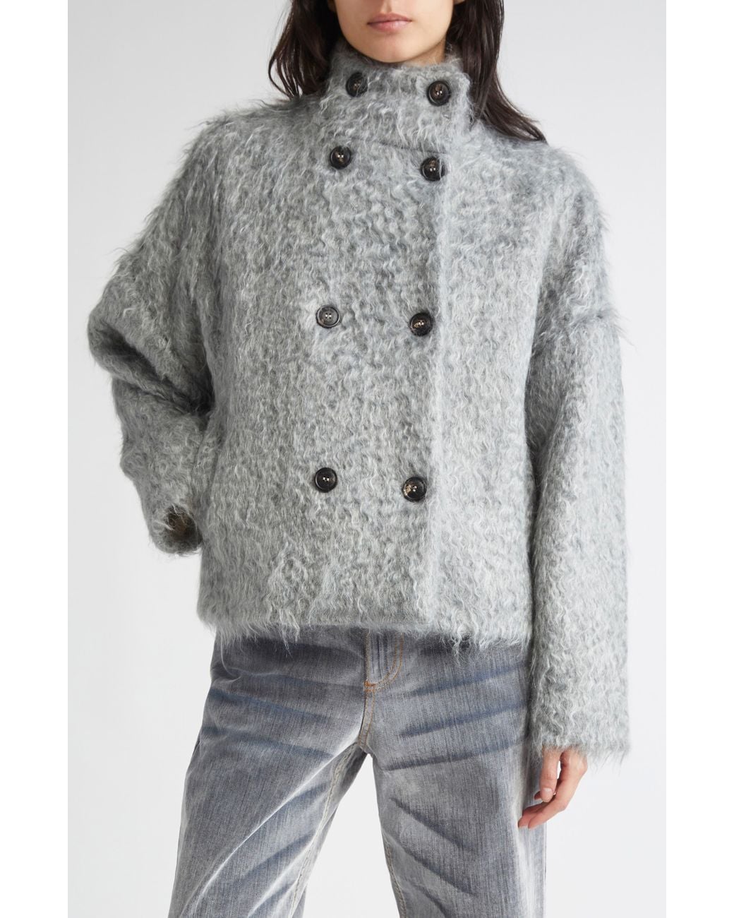 Eleventy Gray Double Breasted Faux Shearling Jacket