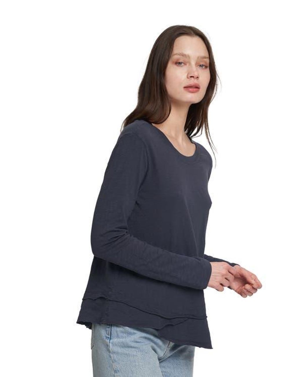 Wilt Blue Long Sleeve Mock Layer Tee