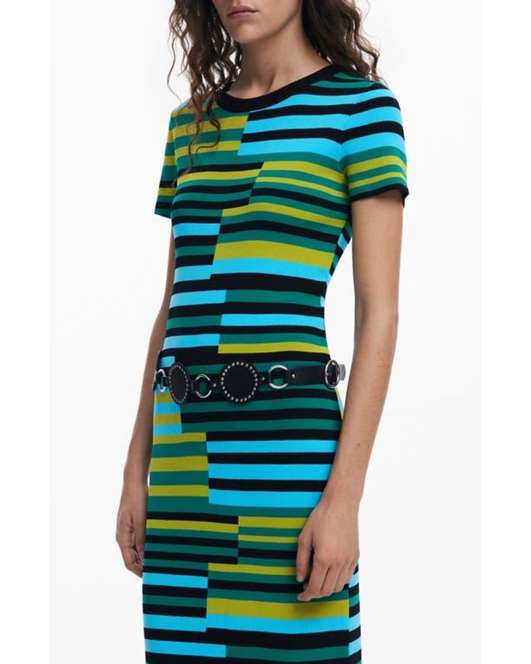 Desigual Disconnected Stripe Knit Dress in Green | Lyst