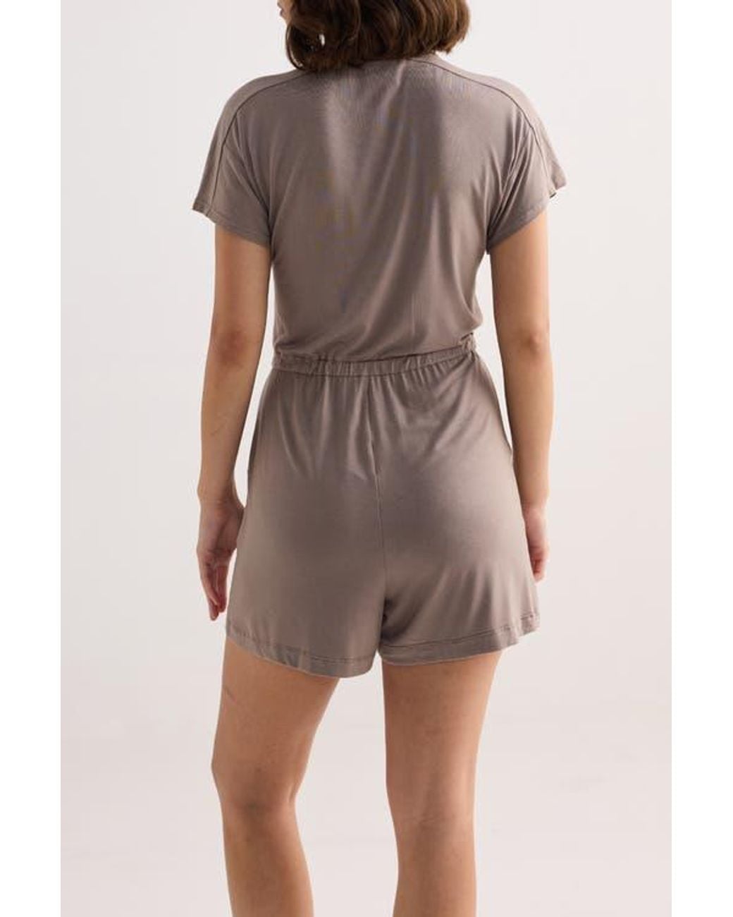 REISTOR Natural V Neck Drawstring Knit Romper