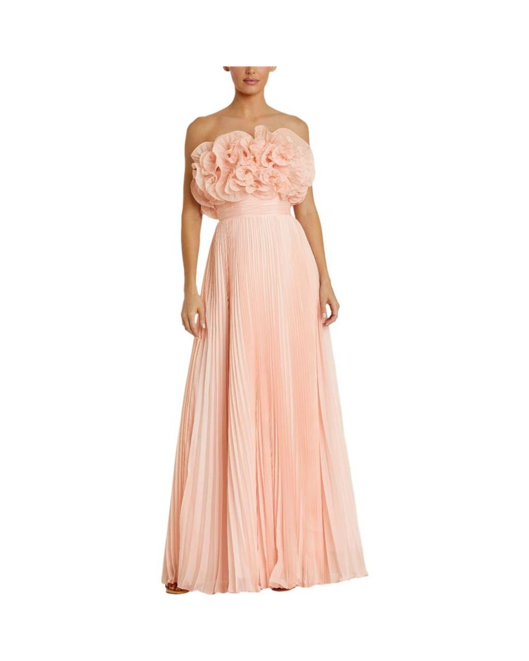 open lace back dress Pleated Chiffon Gown with Floral Shoulder – Terijon.com