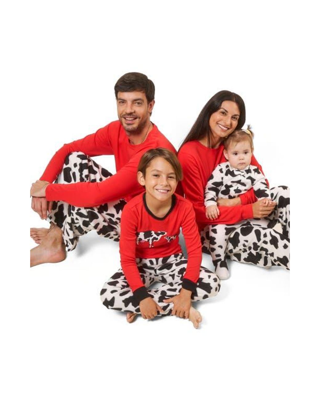 Leveret Red Cotton Top & Fleece Pants Printed Matching Family Holiday Pajama Set