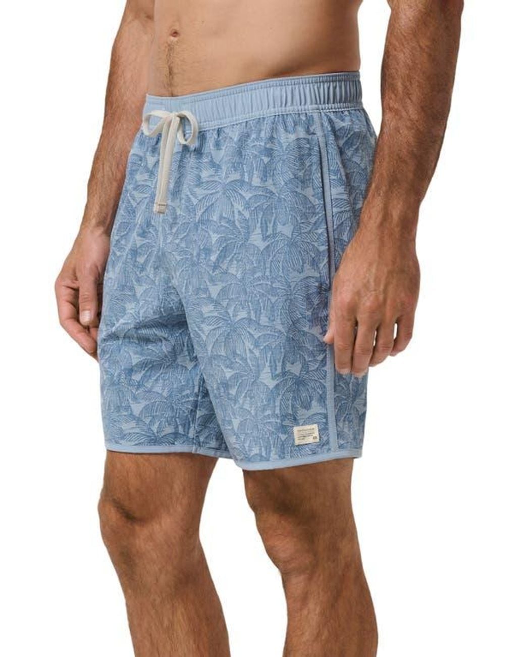 Travis Mathew Blue Tidal Whisper Palm Tree Print Swim Trunks for men