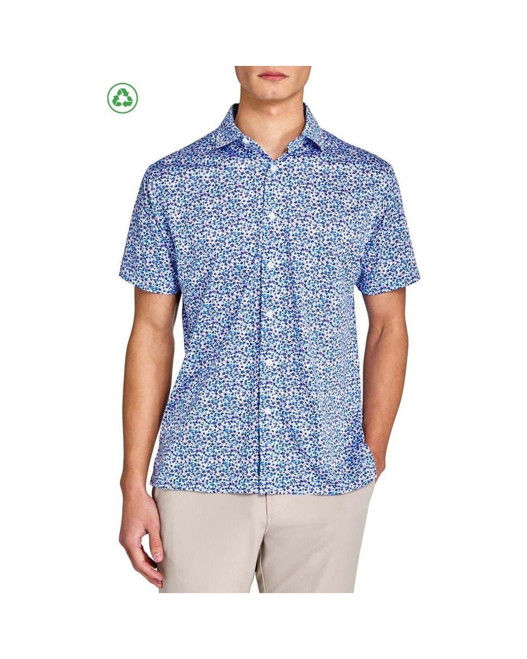 Con.struct Blue Regular Fit Clustered Floral Recycled Performance Golf Button-Down Shirt for men