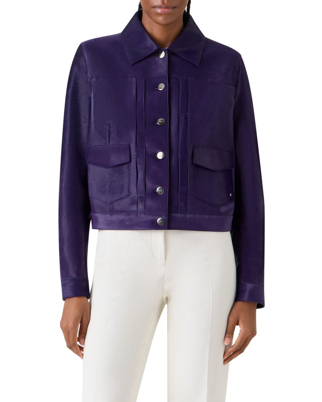 Akris Blue Hilbert Suede Trucker Jacket