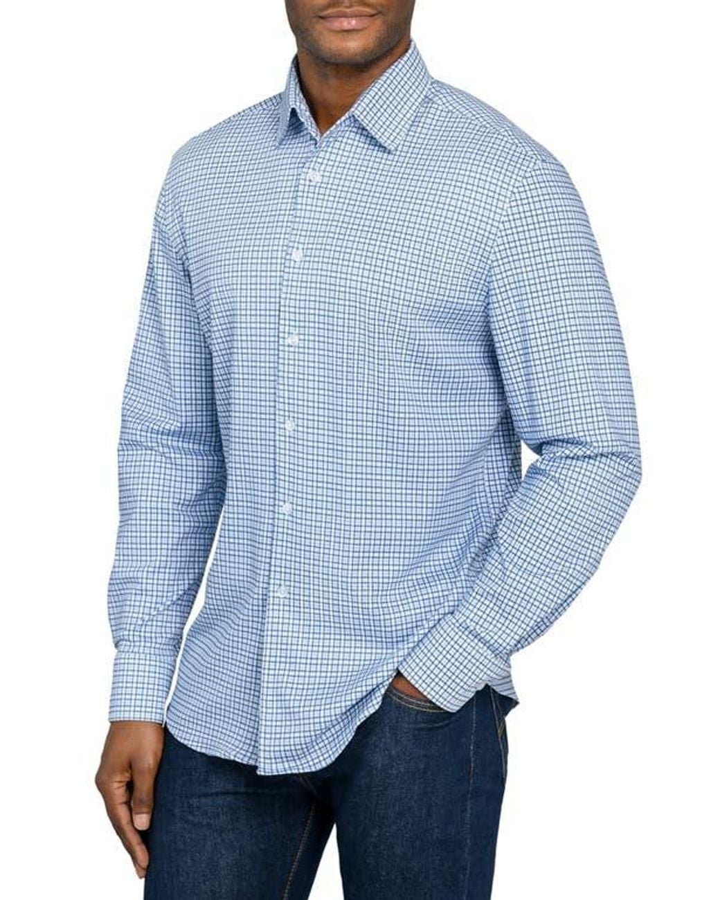 Brooklyn Brigade Blue Plaid Print Knit Long Sleeve Basic for men