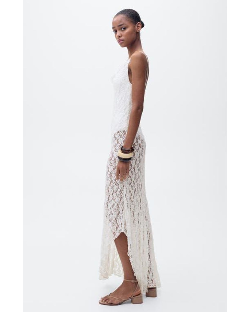 Mango Cowl Neck Lace Slipdress in White | Lyst