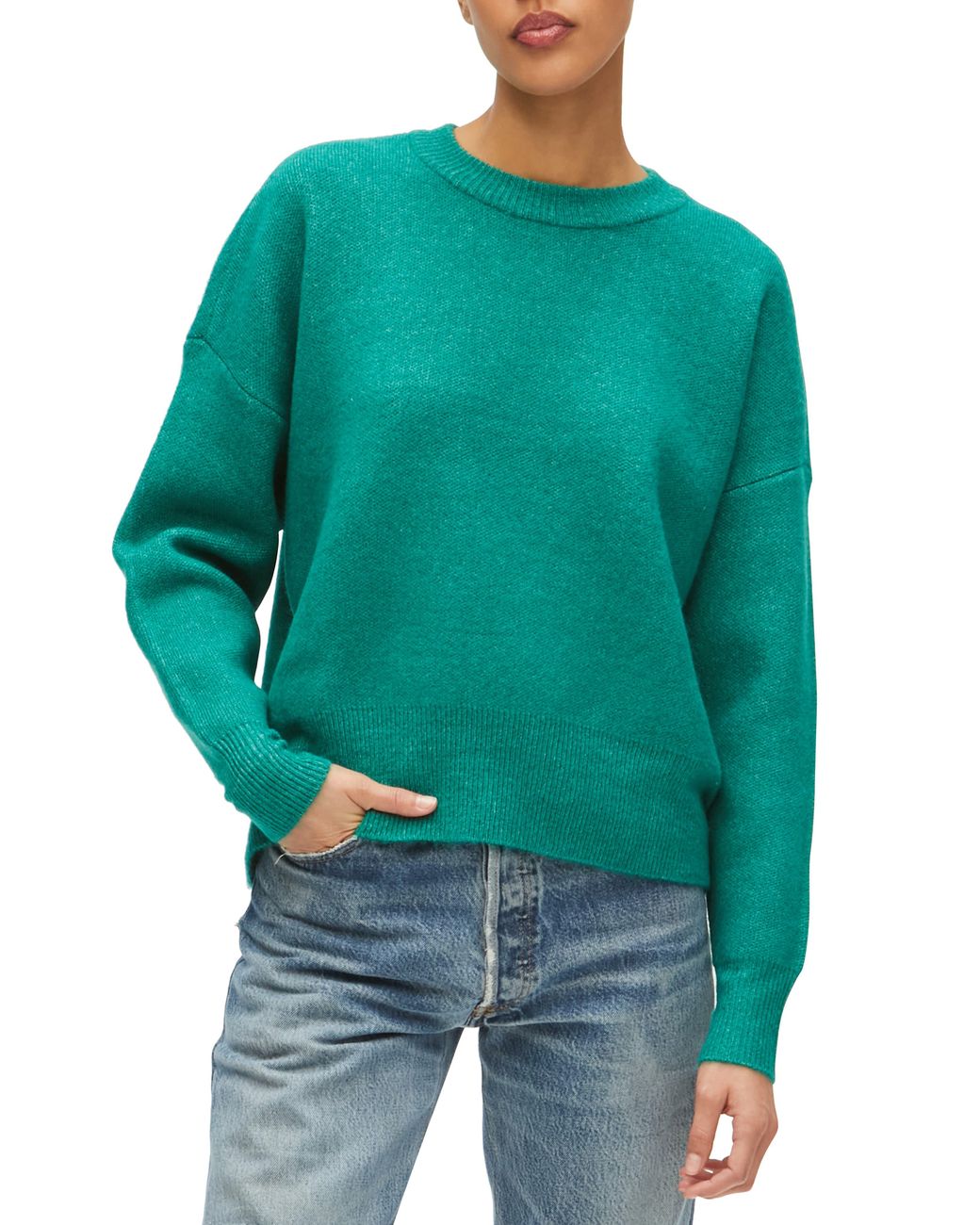 bright teal sweater