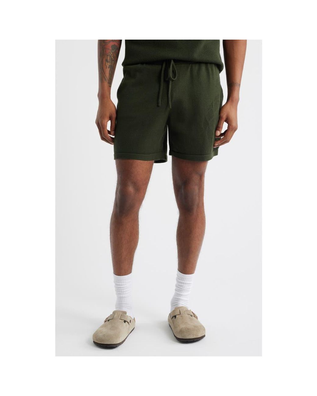 MAVRANS Green Pineapple Knit Shorts for men