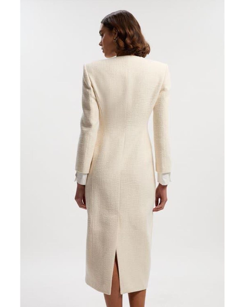 Karen Millen Tailored Pocket Front Midi Dress in Natural | Lyst