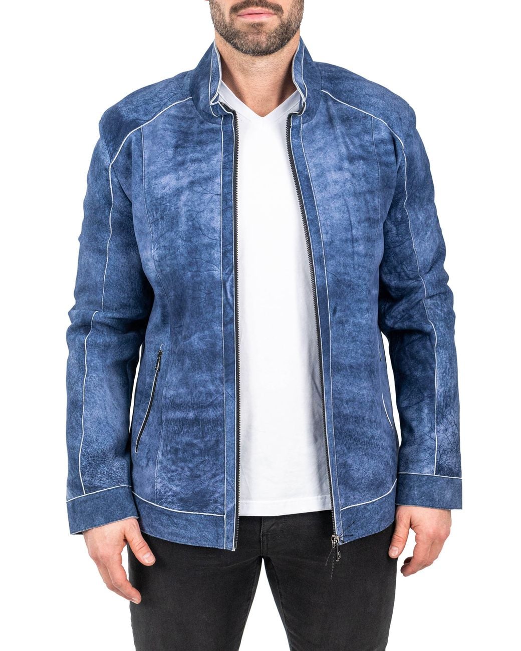 Maceoo Blue Denim Effect Suede Jacket for men