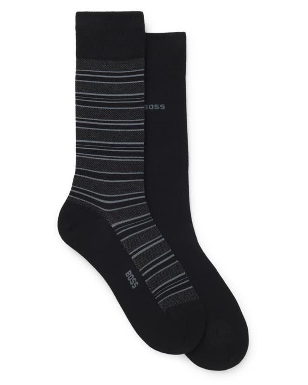 Boss Black Assorted 2-Pack Solid & Stripe Cotton Blend Dress Socks for men