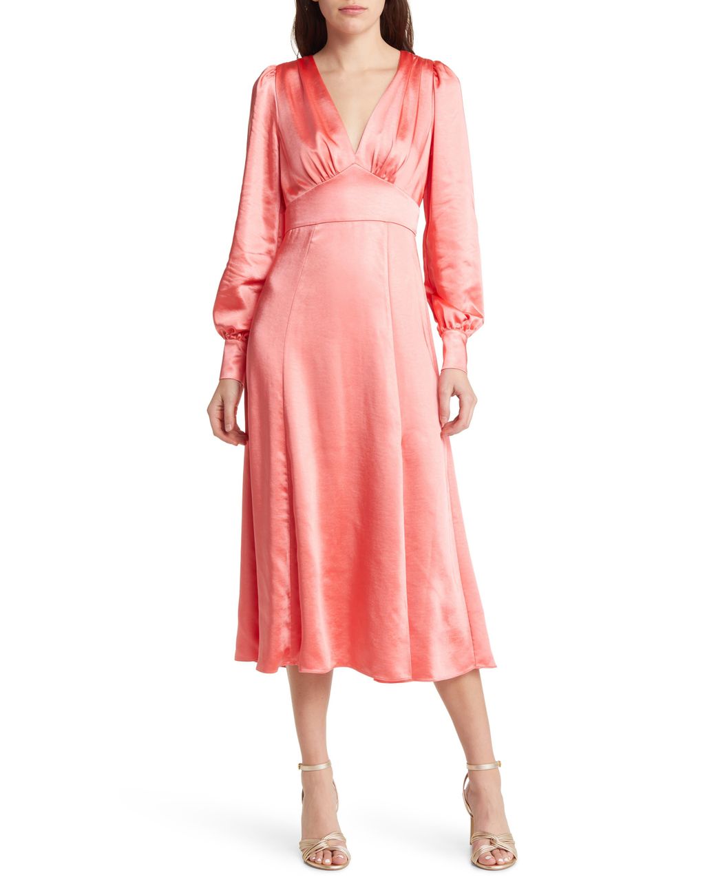 Ted Baker Daniia Long Sleeve Satin Fit Flare Dress in Red Lyst