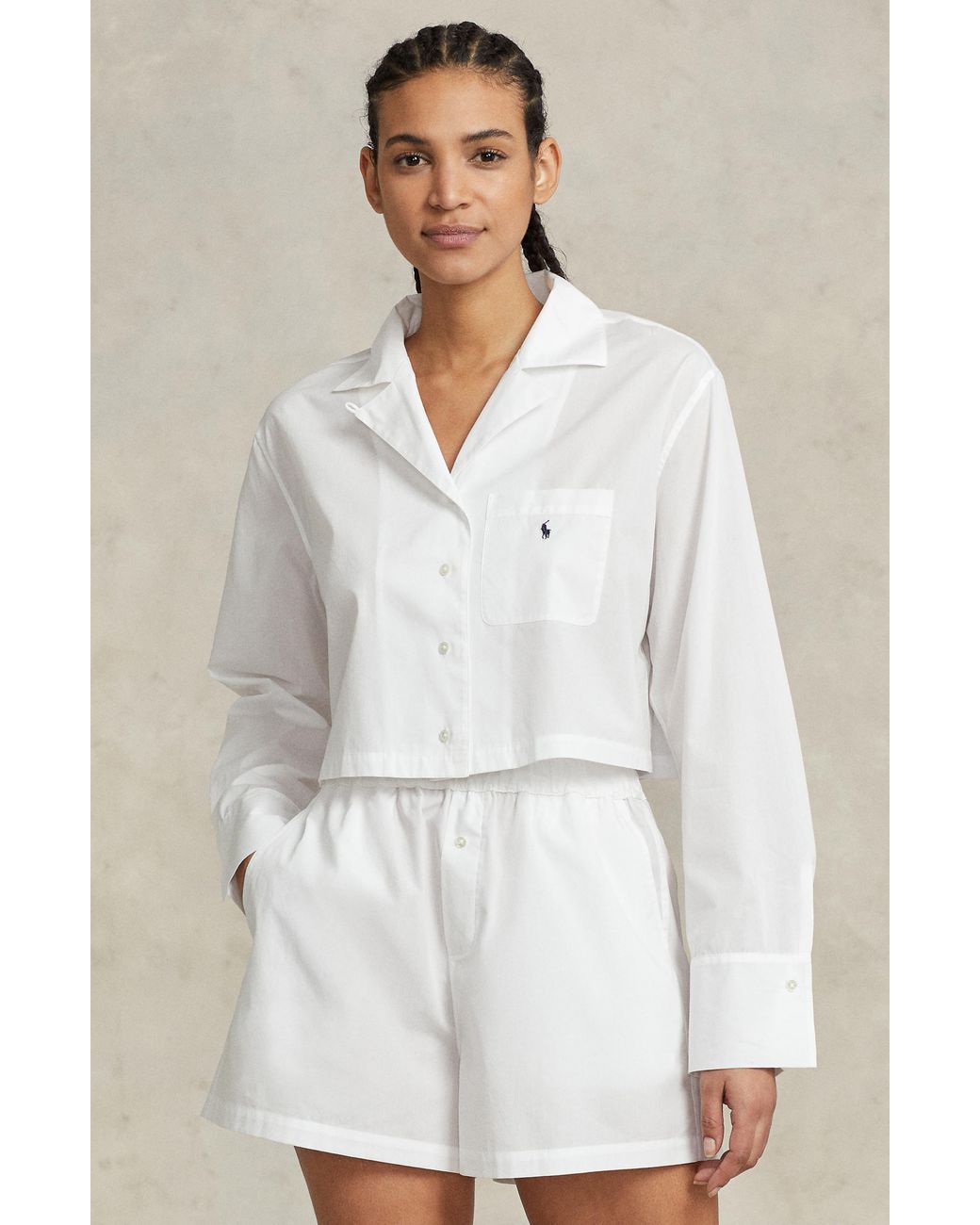 Polo Ralph Lauren Crop Cotton Poplin Short Pajamas in White