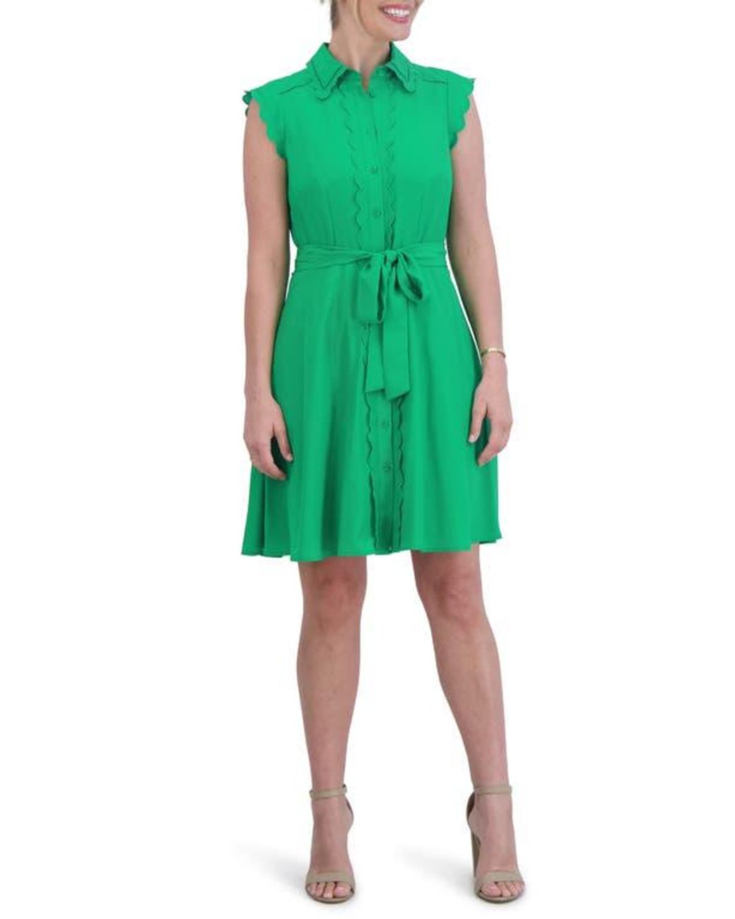 Eliza J Scallop Detail Cap Sleeve Shirtdress in Green Lyst