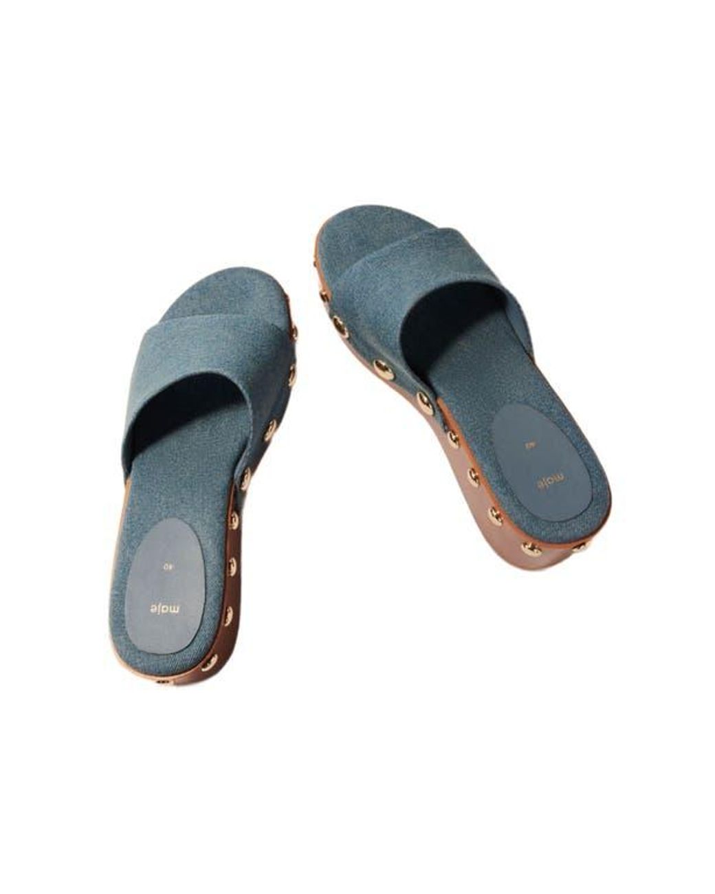 Maje Denim Studded Wedge Mules | Lyst