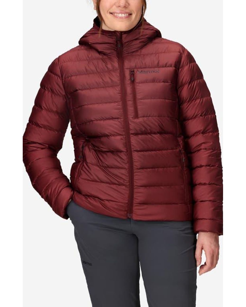 Marmot Highlander 700 Fill Power Down Hooded Jacket in Red | Lyst