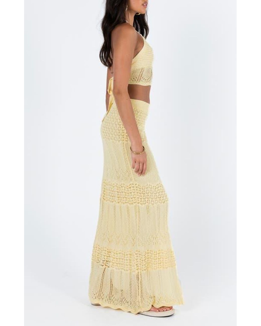 open lace back dress Summer State Halter Maxi Dress Yellow