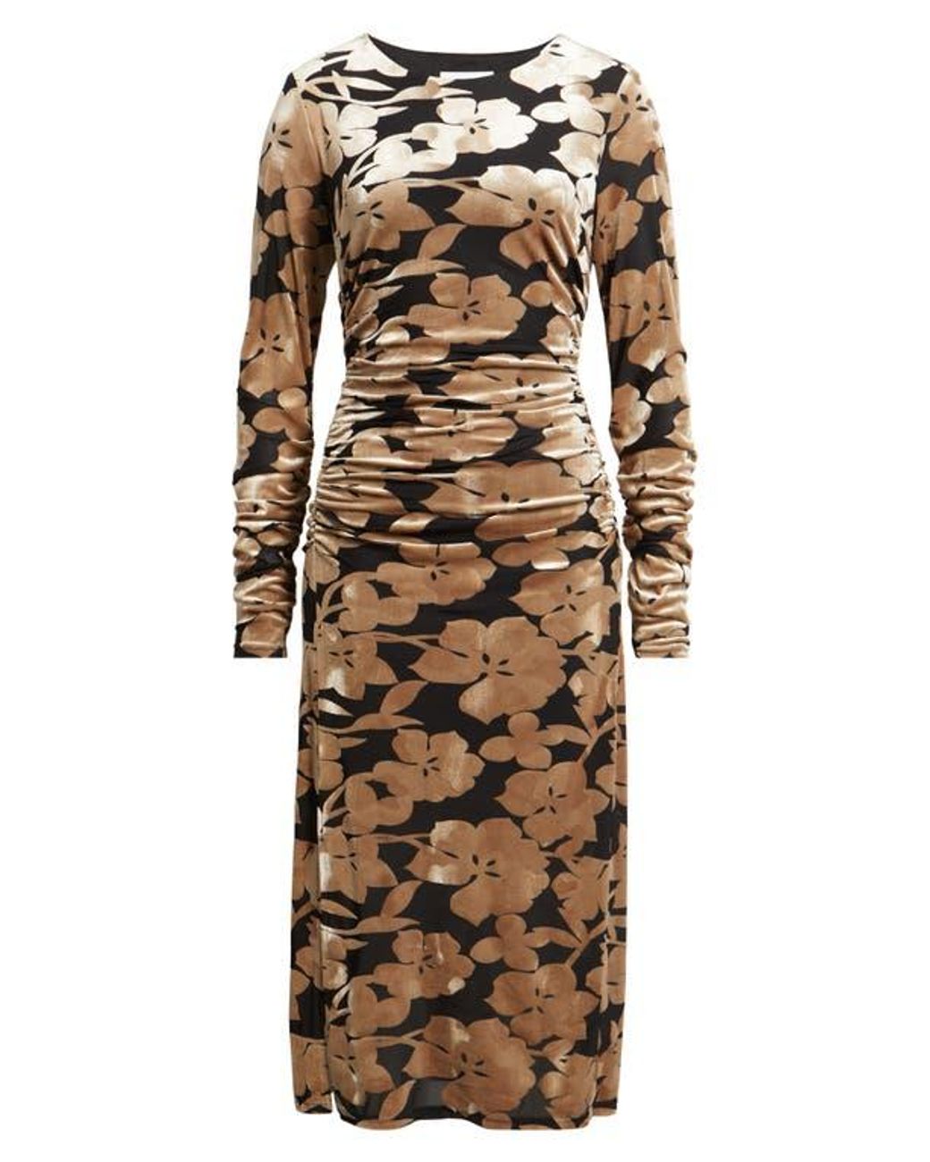 Sam Edelman Floral Long Sleeve Velvet Burnout Midi Dress in Natural | Lyst