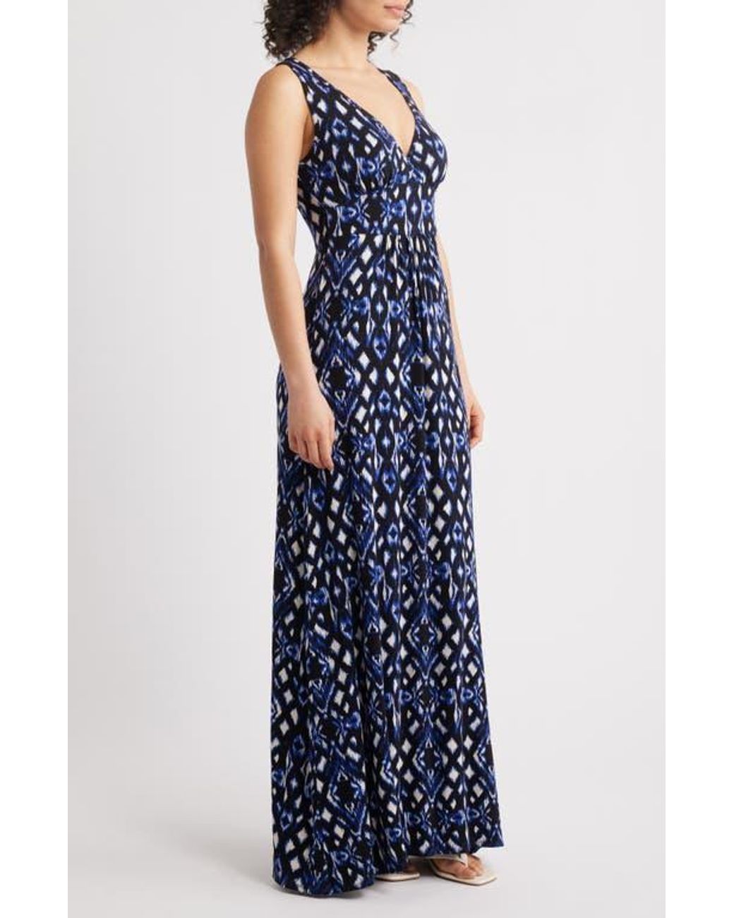 Loveappella Sleeveless Jersey Maxi Dress in Blue | Lyst