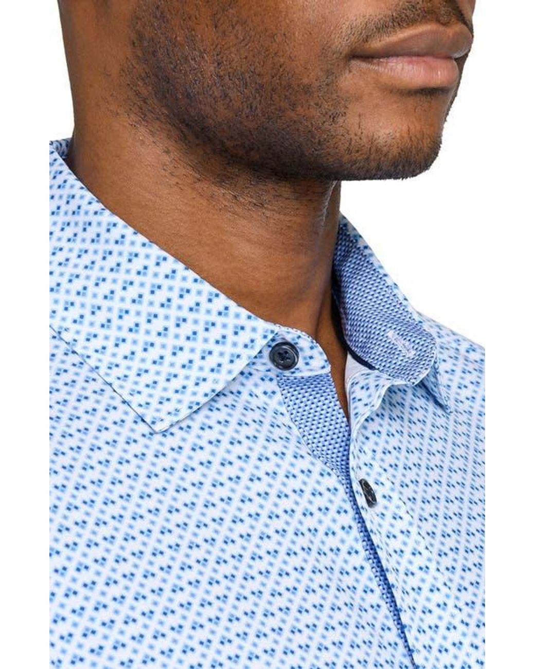 Con.struct Blue Square Geo Woven Long Sleeve Basic for men