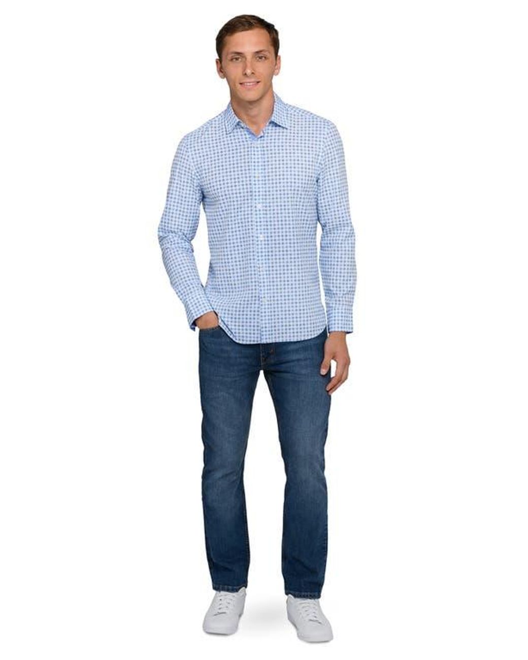 Con.struct Blue Quadruple Diamond Woven Long Sleeve Basic for men